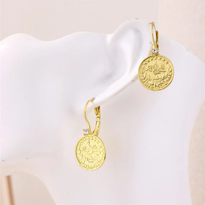 Turkish Coin Shaped Earrings Retro Ladies Round Earrings Aristocratic Bride Ear Decorations