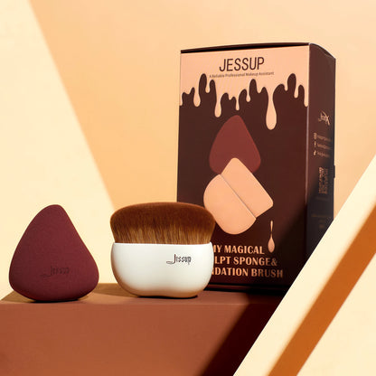 Jessup Makeup Brush Foundation Brush with Makeup Sponge,Contour Blush Concealer Highlight