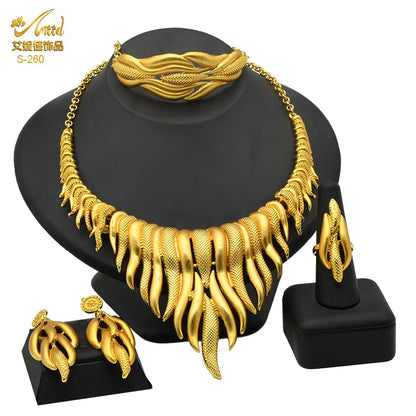 Dubai Women Gold Color Jewelry Sets African Wedding Bridal Ornament Gifts For Saudi Arab Necklace Bracelet Earrings Ring Set
