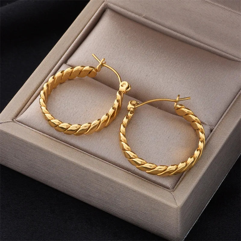 MEYRROYU Round Chunky Hoop Earrings Gold Color Stainless Steel Bijoux Jewelry New Metal 18 K Earrings Accessories