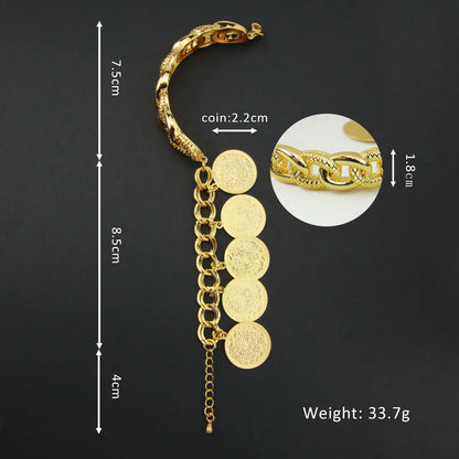 Punk Coins Bracelet 21k Gold Plated Turkish Fashion Gold Bangles Woman Festival Event Party Jewelry