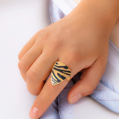 ANENJERY 316L Stainless Steel Tiger Stripe Necklace Earring Ring For Women Vintage New Trend Jewelry Set