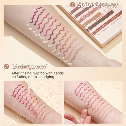 QIBEST 12Pcs/Set Waterproof Pen Matte Lip Liner Set  Long Lasting Makeup