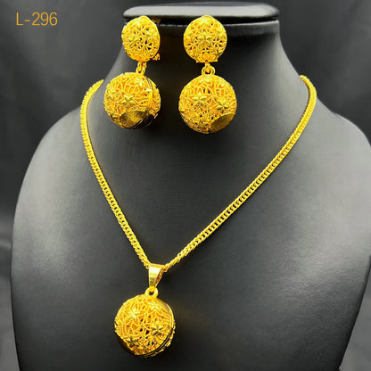 Dubai Ball 24k Gold Plated Jewelry Sets for Women Indian Bridal Costume Necklace Earrings Sets Wedding Party Gifts