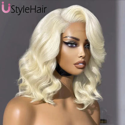 Blonde Bob Lace Hair Lace Front Short Wave Wig Side Part Synthetic Front Wig Heat Resistant Synthetic Hair Daily