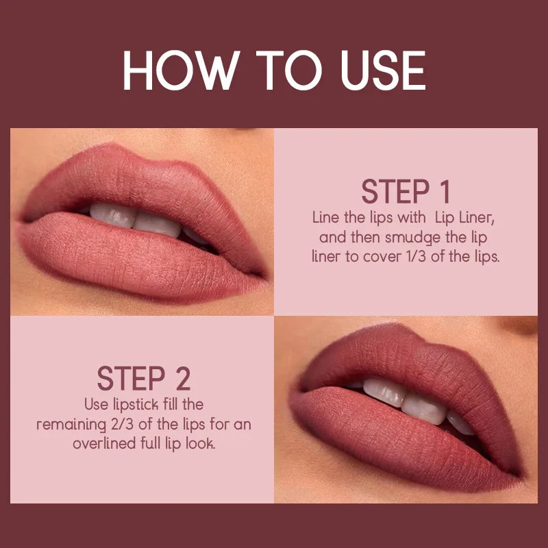 LIPSTICH 2 In 1 Matte Lipstick&lip Liner Set  Lip Pencil High Pigmented Waterproof Long Lasting Lip Stick Lips Makeup