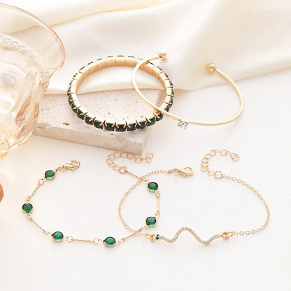 Fashionable Snake Imitation Gemstone Bangle Rhinestone Full Metal Bracelet Set for Women's Jewelry Birthday Party 4PCS/Set