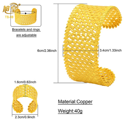 XUHUANG Dubai Exquisite Plated Gold Hollow Bangle With Ring For Women Arab Luxury Charm Copper Bangles Bracelets