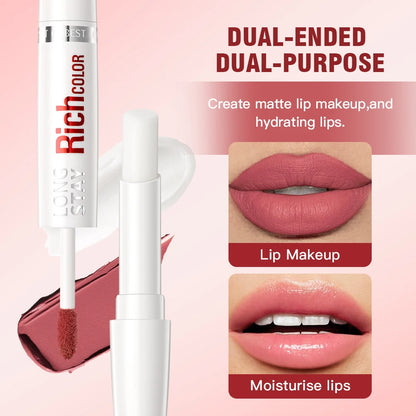 Double-ended Lip Glaze & Lip Balm Matte Misty Surface Non-stick Cup Non-fading Transparent Lip Gloss Moisturizing Lip Cosmetics