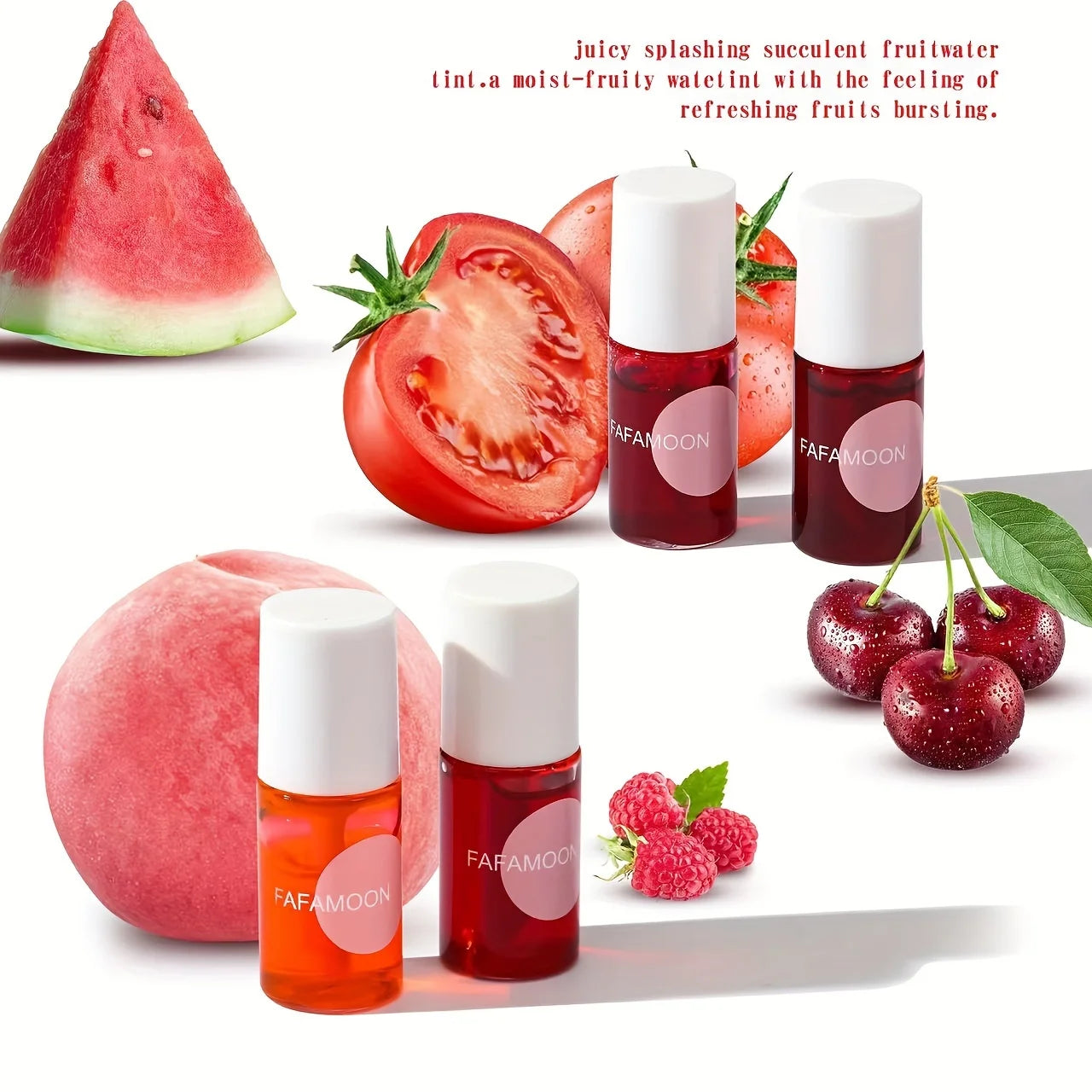 4 color Fruity Lip Tint Water Gloss Tint,Moisturizing Waterproof Liquid Lipstick, Non-Stick,High Pigment,Long-Lasting Colors