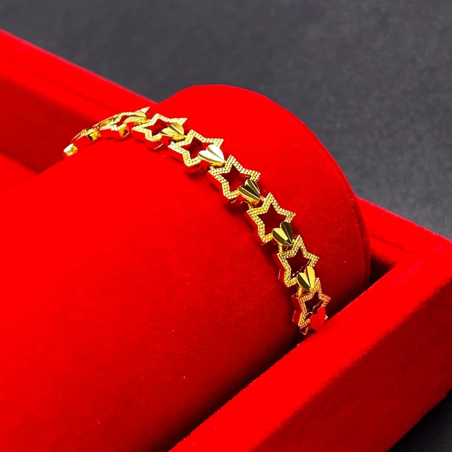 Women's Hand Bracelets Gold Color Stars Crown Cuff Link Chain Bangles Wristband High Quality Luxury Dubai Gold Jewelry Gifts
