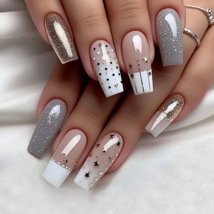 24Pcs Mid-length Ballet False Nails Red Love Pattern Design Press on Nails Simple Wearable Finished Coffin Fake Nail Tips