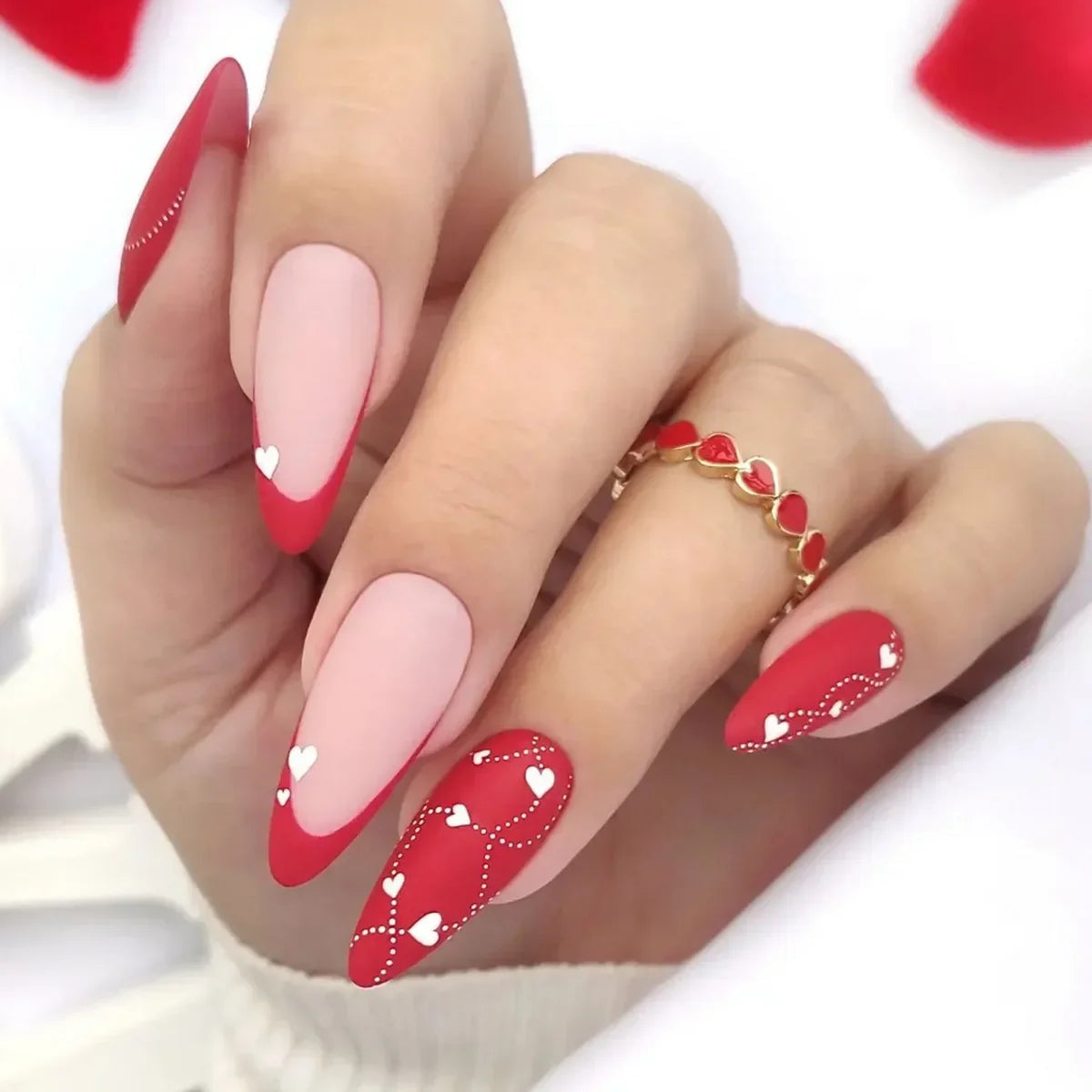 24Pcs Glossy Long Coffin Press On Nails White French Style False Nails With Bow And Flower Design Glitter Rhinestone Fake Nails