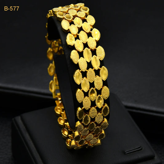 ANIID Dubai New 24k Gold Color Chain Hard Bracelets For Women Wedding Bangles Bridal Hand Jewelry Party