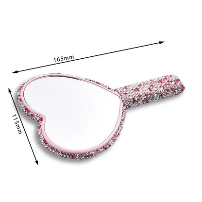Diamond Handheld Makeup Mirror Love Heart Mirror Female Handle Makeup Cosmetic Beauty Tools Handheld Vanity Girls Make Up Mirror