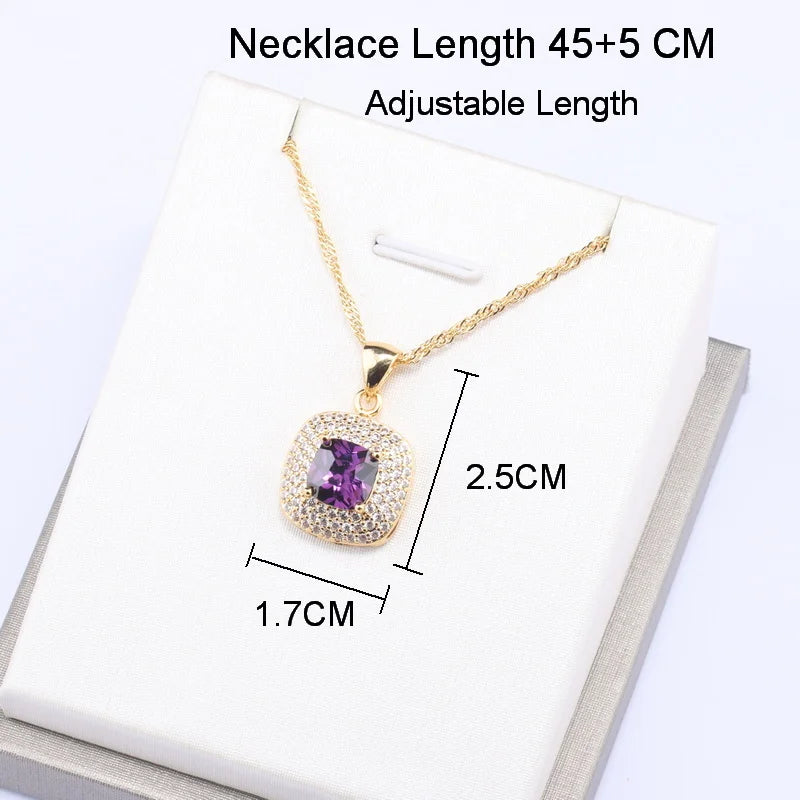 Square Elegant Dubai 18K Gold Plated Jewelry Set Unique Women Necklaces Earrings Ring Jewelry Set Party Accessory Gift