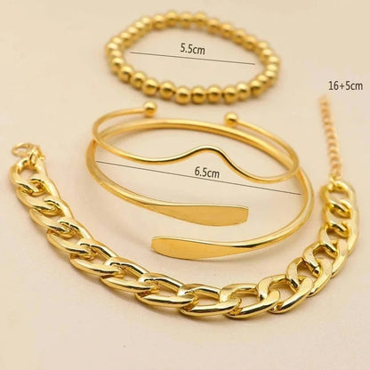 Punk Curb Cuban Chain Bracelets Set for Women Simple Thick Gold Color Charm Bracelets Fashion Jewelry Accessories New 4pcs