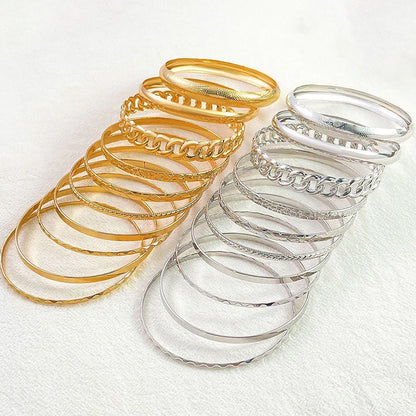 LiFoung 10 Pieces Metal Bangles Set For Women Heavy Style Punk Textured Trendy Fashion Jewelry Classic Occasions Accessories