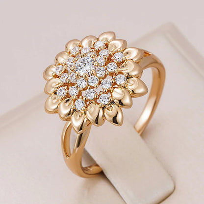 Kinel New 585 Rose Gold Flower Big Ring Fashion Creative Wedding Jewelry Natural Zircon Women Ring Unusual Vintage Jewelry