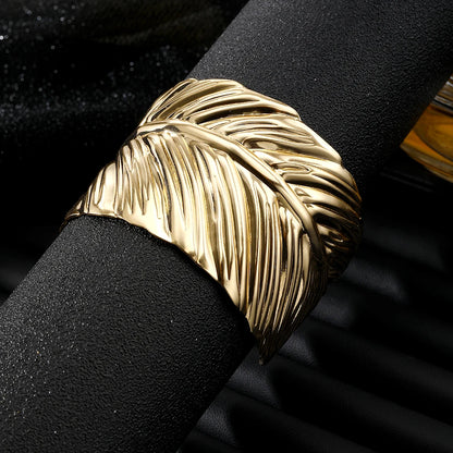 IFMIA Charm Big Metal Feather Opening Bangle For Women Men Gold Color Leaf Bracelet Fashion Jewelry