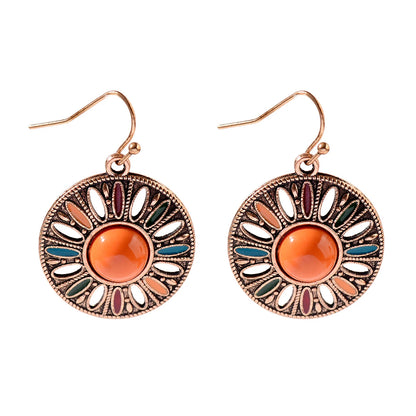Ethnic Orange Beads Tassel Drop Earrings for Women Antique Gold Plated Geometric Pendientes Earring Boho Vintage Jewelry