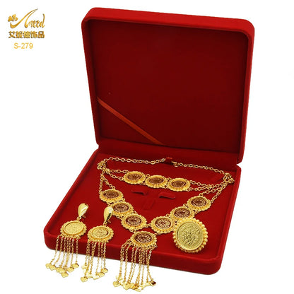 ANIID Dubai Gold Color Coin Necklace Bracelet Jewelry Sets For Women African Ethiopian Bridal Wedding Luxury Jewellery Gifts
