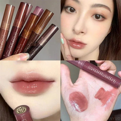 Chocolate Lip Gloss Long Lasting Moisturizes Dark Brown Lip Glaze Transparent Glass Mirror Water Liquid Lipstick Clear Makeup