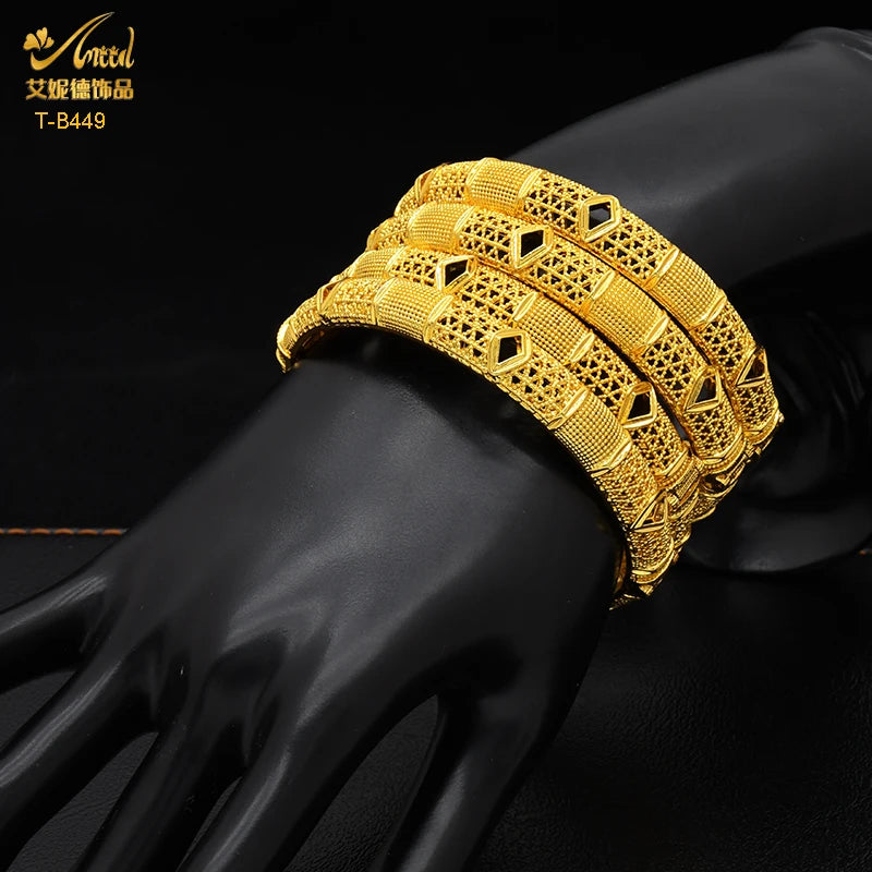 ANIID Luxury Dubai Gold Color Bangles For Women 24K Gold Plated Indian African Bracelets Charm Wedding Ethiopian Arabic Jewelry
