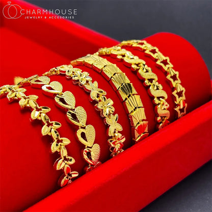 Women's Hand Bracelets Gold Color Stars Crown Cuff Link Chain Bangles Wristband High Quality Luxury Dubai Gold Jewelry Gifts
