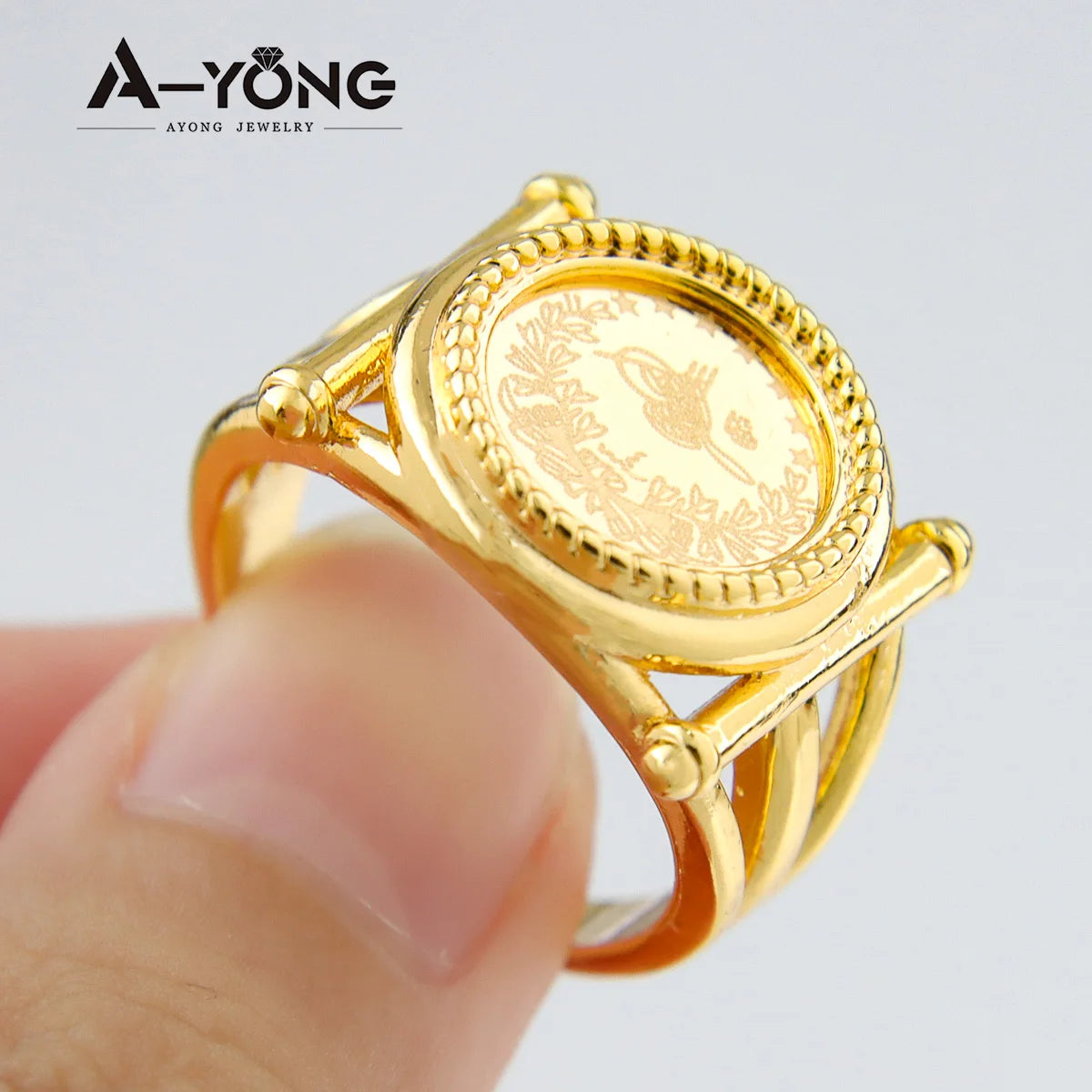 Turkish Coin Gold Rings 18k Gold Plated Zircon Dubai Style for occasions and Party Accessories