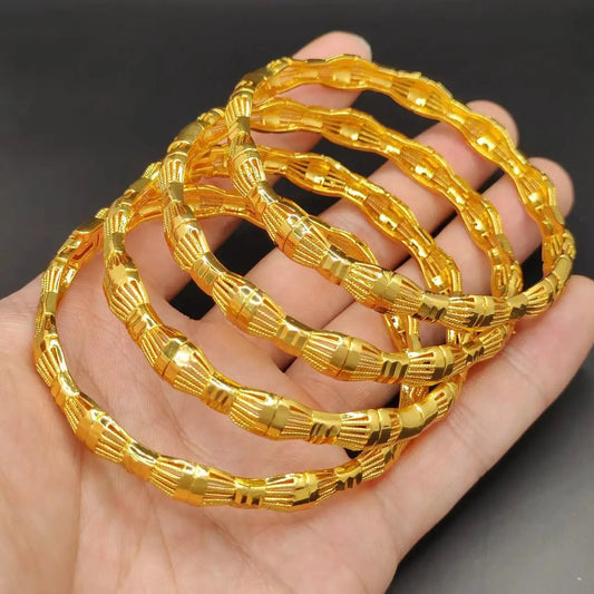 Luxury Dubai 24k Real Gold Plated Designer Women Bangles Trend Copper Cuff Bracelet Indian Jewelry Ethiopian Wedding