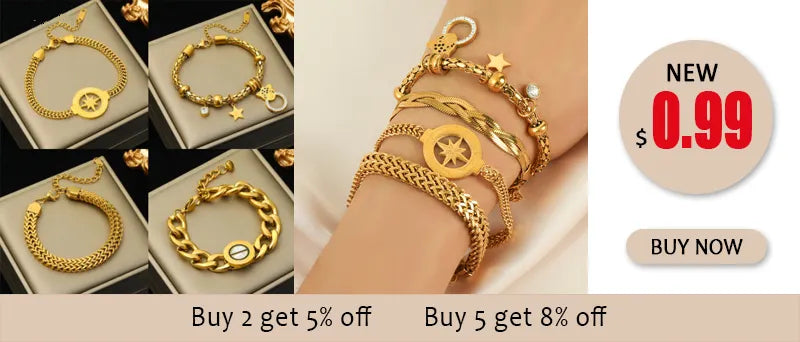 EILIECK Stainless Steel Gold Color Bracelet for Women Simple Style Link Chain Bangle Trendy Fashion Non-fading Jewelry