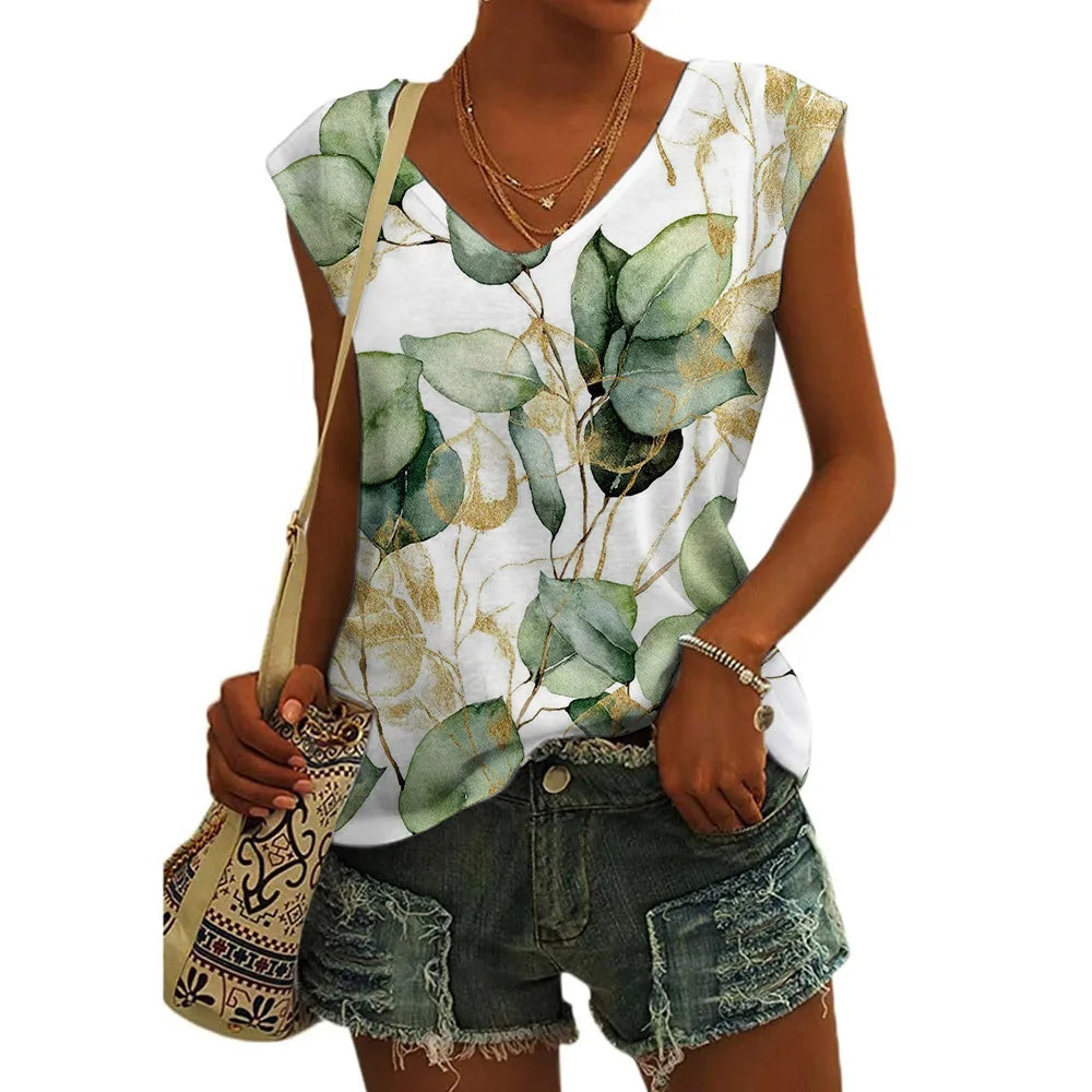 Summer Fashion Street V-neck T-shirts Women Fitness Tank Top Camisole Solid Color Breathable Cool Vest Tops Female Clothing