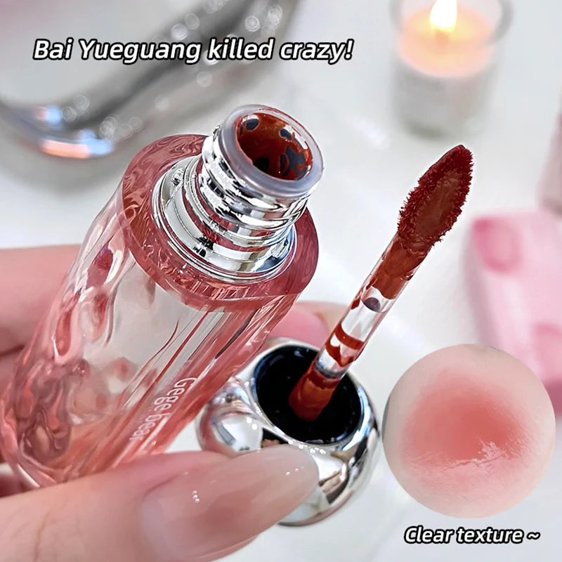 Crystal translucent lip glaze moisturizing water is not easy to fade natural color mouth red lip glaze