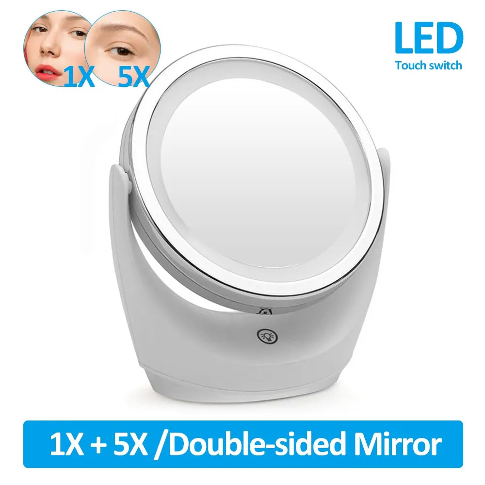 PAQIN LED Makeup Mirror 1X 5X Magnification Rotating Portable Double Sided Cosmetic Mirrors With LED Light Lamp Dressing Vanity Mirror