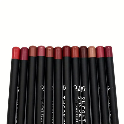 12pcs Waterproof Lip Liner Pencil Set Matte Red Contour Tint Lipstick Long Lasting Non-stick Cup Sexy Red Lip Tint Cosmetics