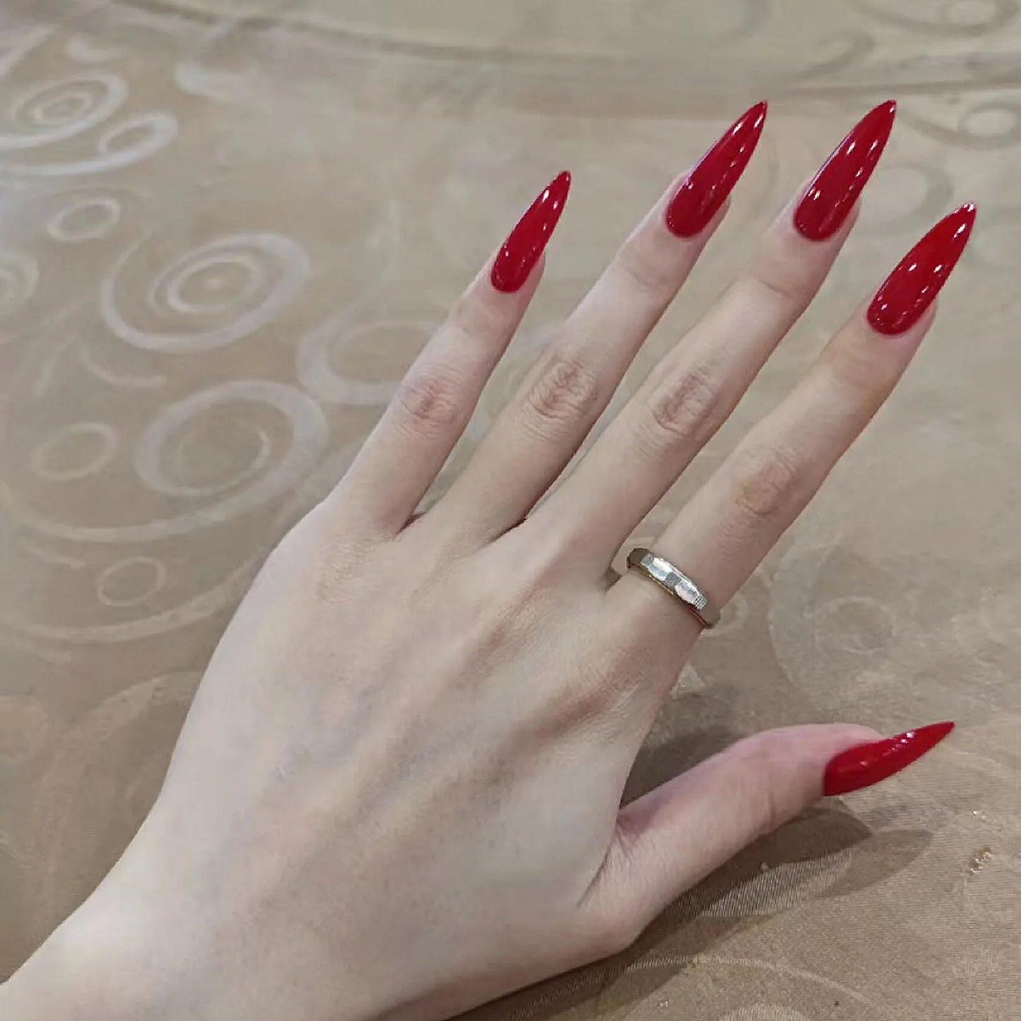 Wine Red Fake Nail Tips Long Pointed Head Glossy Press on Nails Wearable Full Cover INS Gradient Color False Nail Tips 24pcs