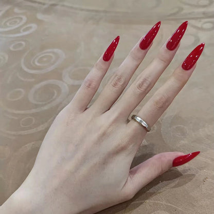 Wine Red Fake Nail Tips Long Pointed Head Glossy Press on Nails Wearable Full Cover INS Gradient Color False Nail Tips 24pcs