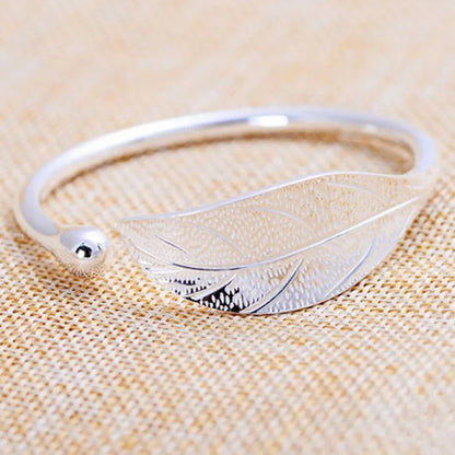 Fashion 925 Sterling Silver Woman Cuff Bracelet Open Leaf Shaped Adjustable Charm Bangle Girls Party Jewelry Christmas