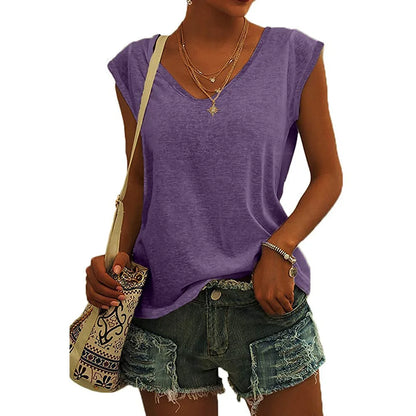 Summer Fashion Street V-neck T-shirts Women Fitness Tank Top Camisole Solid Color Breathable Cool Vest Tops Female Clothing