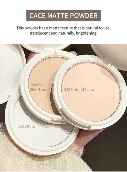 CACE Face Setting Powder Cushion Compact Powder Oil-Control  Matte Colors  Smooth Finish Concealer Makeup Pressed Powder