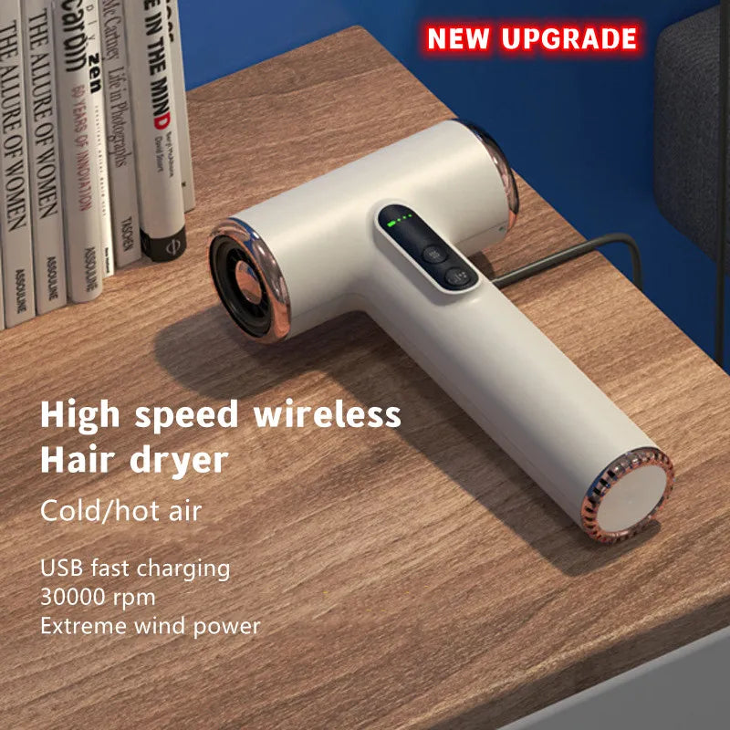 HAOYUNMA New Wireless Hair Dryer 30000 RPM High Wind Speed Dry Cool Hot Air Children's Home Dormitory Travel USB Charging Hair Dryer