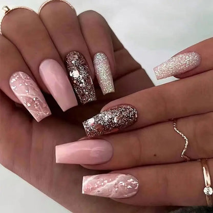 Press on Nails Long Ballet Nails Fashion Valentine's Day Rhinestone Wearable Fake Nails Manicure Tool Full Cover False Nail