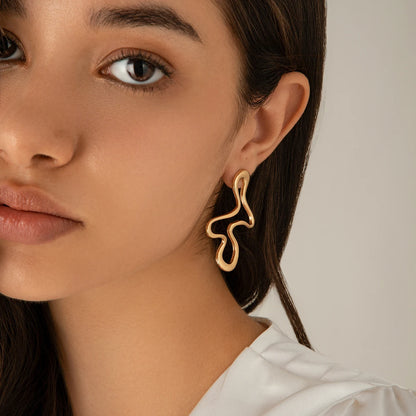 IngeSight.Z Minimalist Irregular Hollow Geometry Metal Stud Earrings Punk Statement Gold Color Earring Women's Charm Ear Jewelry