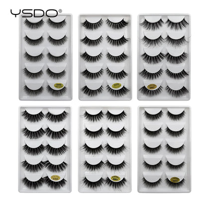 YSDO 5 Pairs Mink Eyelashes Natural Long 3D Mink Lashes Hand Made Dramatic False Eye Lashes Plastic Cotton Stalk Makeup Cilios G8