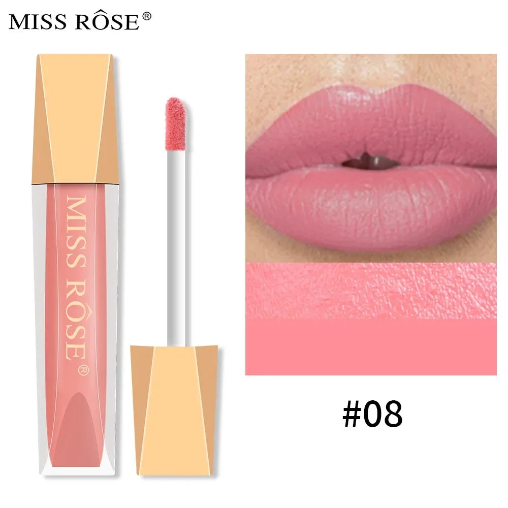 Miss Rose 16 Color Long Lasting Waterproof Velvet Matte Lip Glaze Lipstick Makeup Non-Stick Glitter Lip stick Lip Gloss Cosmetic