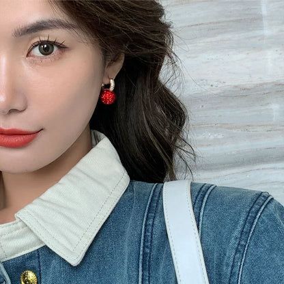 The New Fashion Jewelry Full Rhinestone Red Ball Earrings Earrings for Women