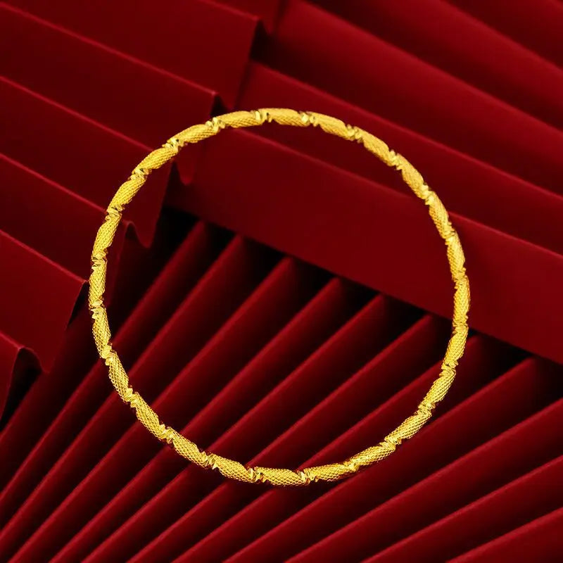 1PC 3mm Thick Circle Bracelet 24K Pure Gold Color Plated Shiny Bangles for Women Dubai Ultra Thin Bracelets Wedding Jewelry
