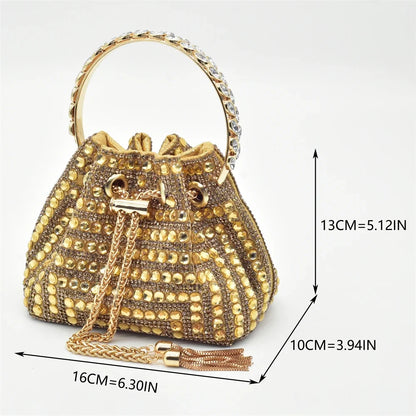 New Fashion Gold Color Shoes and Bags To Match Set Party Women's Wedding Bag and Shoe Set Decorated with Rhinestone