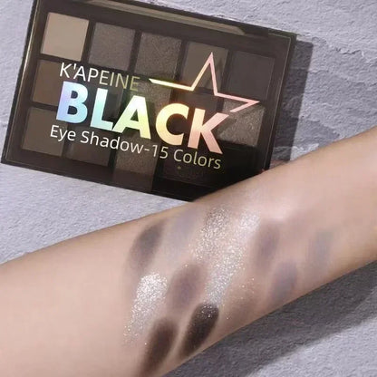K'apeine 15 Colors Eye shadow Palette Black Smokey Cool Toned Eye Shadow Metal Matte Silver Gray Lasting Eye Shadow Party Makeup